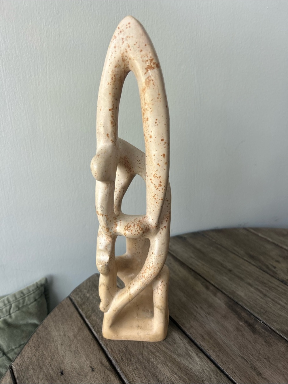 Vintage Cream Beige Speckled Abstract soapstone Sculpture
